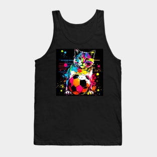 Soccer Cat - Soccer Futball Football - Graphiti Art Graphic Paint Tank Top